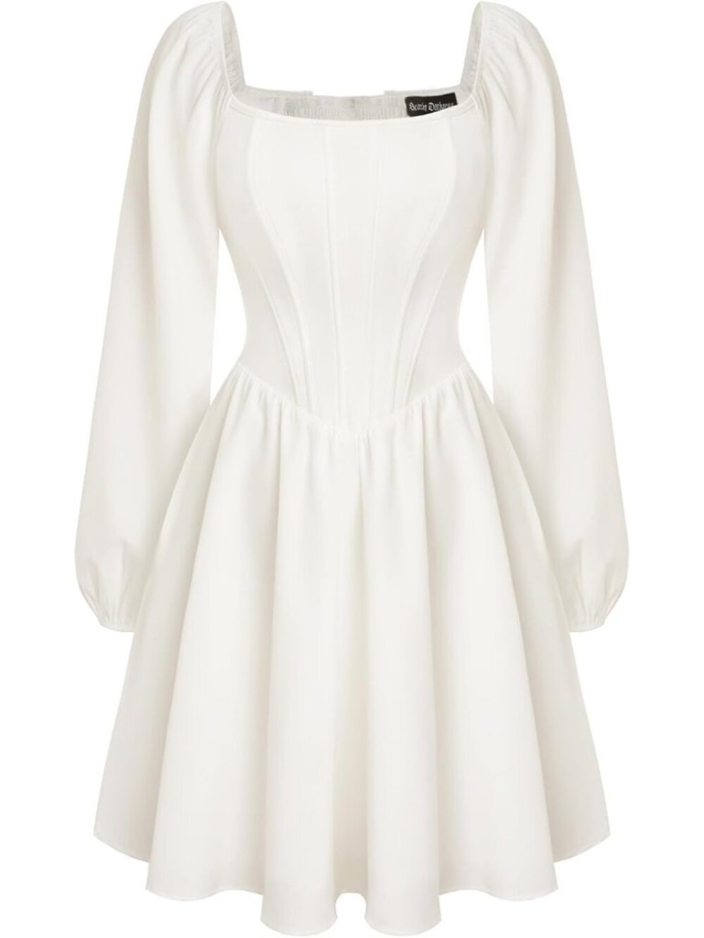 Scarlet Darkness Women Long Sleeve Mini Fishbone Wedding Party Dress-White